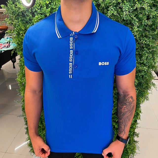 CAMISA GOLA POLO HUGO BOSS DETALHES NA GOLA NEW AZUL BIC