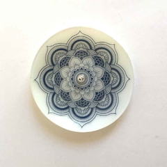 Incensário Mandala de Vidro - Flor - Azul e Branco