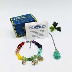 Kit Baú de Mensagens + Pulseira 7 Chakras + Colar com pingente Amazonita