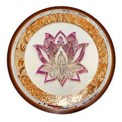 Trio Quadros Flor de Lótus em madeira com relevo e apliques - Loja Online Varejo de Produtos Esotéricos - Mandala Esotérica