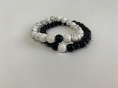 Conjunto Pulseiras Yin Yang - Pedras Howlita e Ágata Negra - Loja Online Varejo de Produtos Esotéricos - Mandala Esotérica