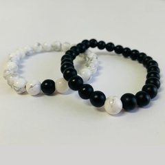 Conjunto Pulseiras Yin Yang - Pedras Howlita e Ágata Negra