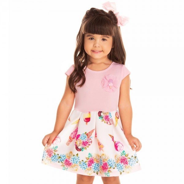 VESTIDO INFANTIL SUPLEX SORVETES E FLORES - BY GUS