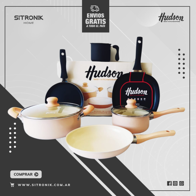 Juego De Ollas Hudson Antiadherente Ceramica 8 Pz Envio Grat