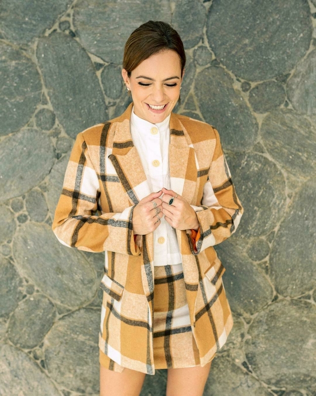 Yellow Plaid Blazer Womens