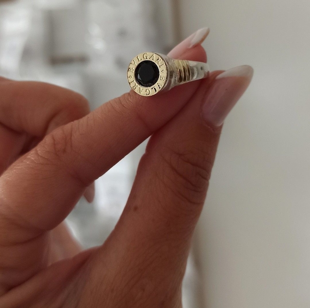 Anillo Bvlgari Plata y Oro N 16 Piedra negra