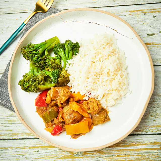 Frango Xadrez com Arroz Branco