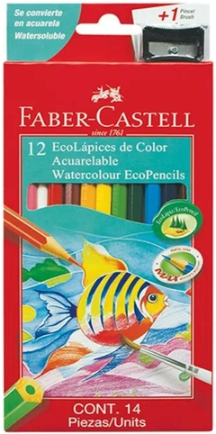 Lápices De Color Faber Castell Acuarelable x12 + 1 Pincel + 1 Sacapuntas
