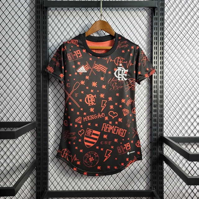 Camisa Flamengo Pré-Jogo 2022/2023 – Preta e Vermelha – Feminina (Pronta  Entrega) – Tamanho P – KS Sports – Camisas de Times e Seleções