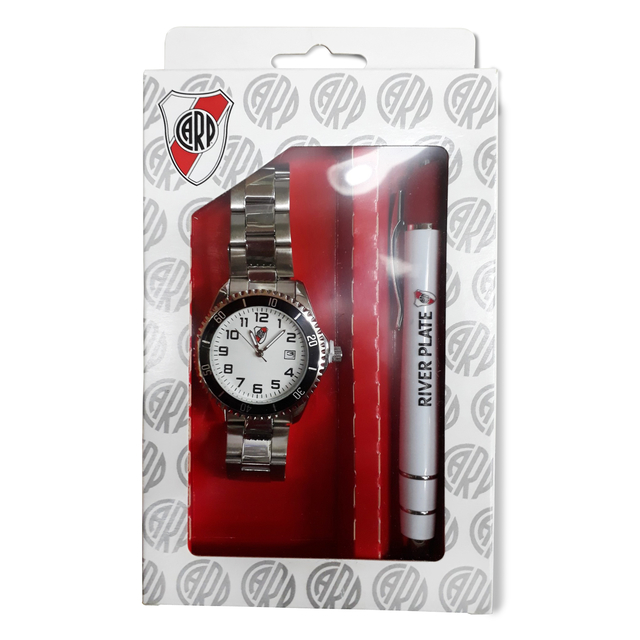 RELOJ METAL RIVER PLATE CON BOLIGRAFO