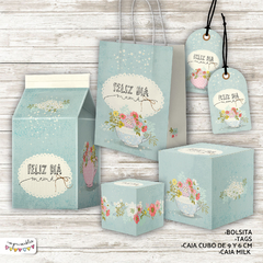 Set imprimible de Cajas, tags y bolsa Día de la madre Flores Vintage