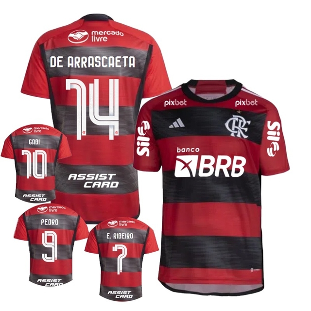 Camisa Flamengo I 23/24 Todos os Patrocinadores - Vermelho e Preto