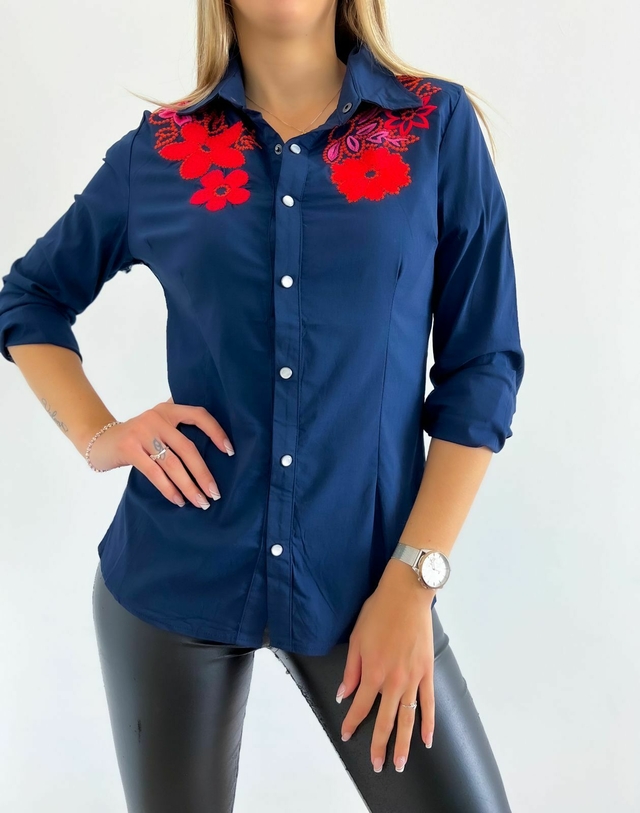 Camisa 47 Bordada Fibrana Poplin Elastizada