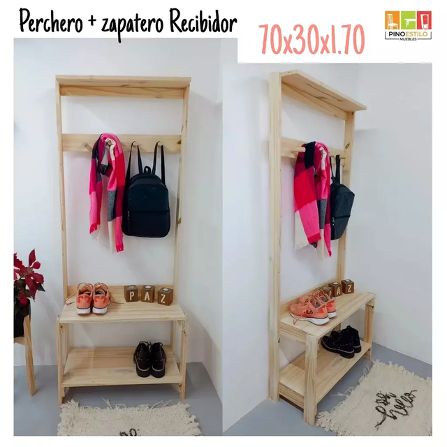 PERCHERO + ZAPATERO RECIBIDOR - Pinoestilo-Muebles