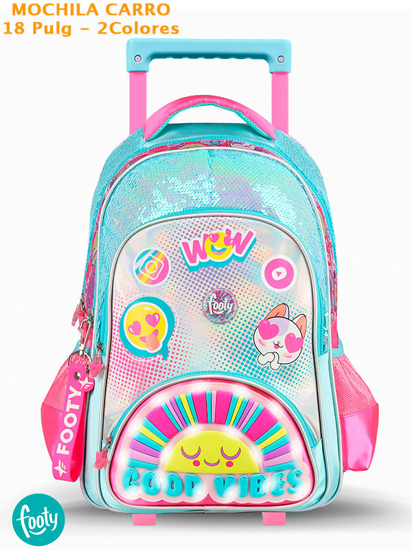 MOCHILA C CARRO FOOTY 18 PULGADAS NENA UNSHINE CON LUZ LED
