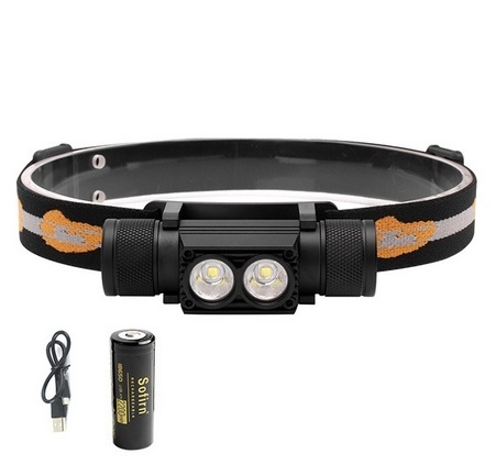 Lanterna de cabeça Sofirn D25 - 1100 lumens e Bateria 18650 2200mah - Duplo  Led - Tira elástica ajustável