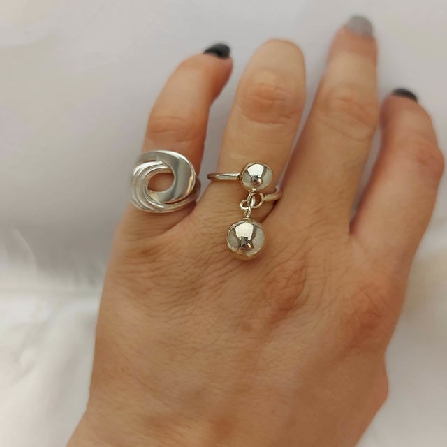 Anillo Plata 925 dos bolitas Victoria Joyas Mendoza