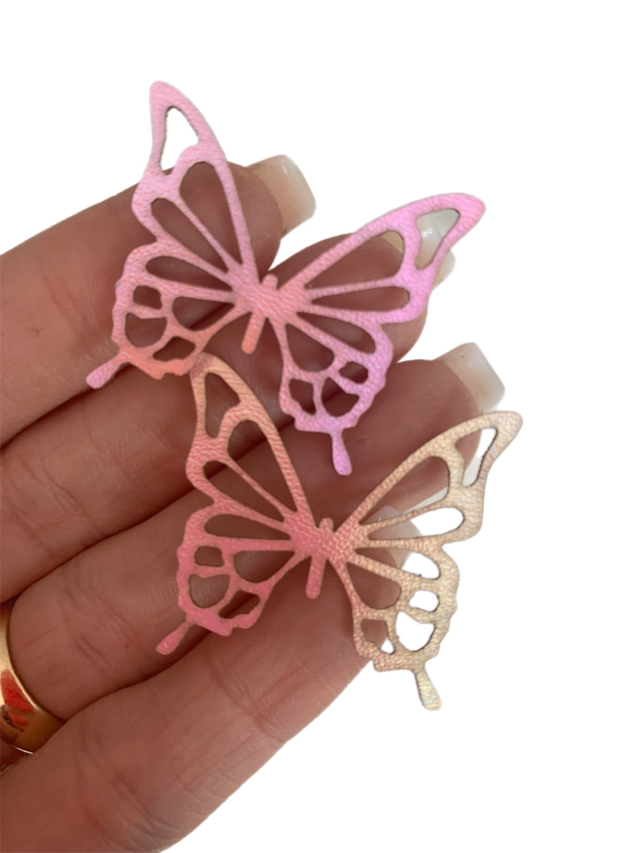 BORBOLETA VAZADA CONJUGADA EFEITO GLITTER ROSA (10 UNIDADES