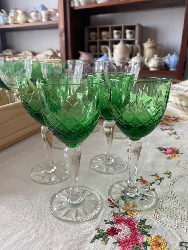 4 copas para vino cristal verde