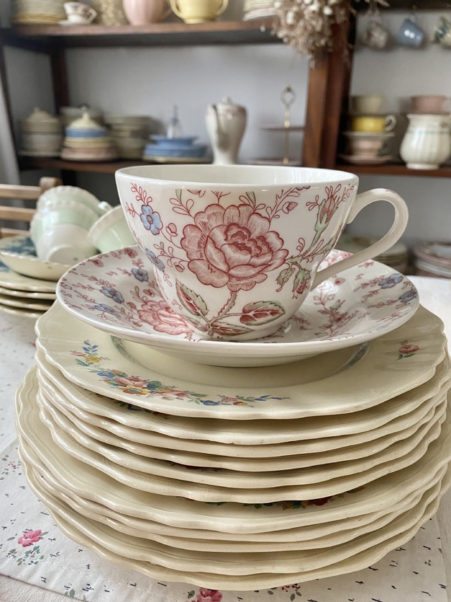 Tazon de desayuno con plato Johnson Bros Rose Chintz