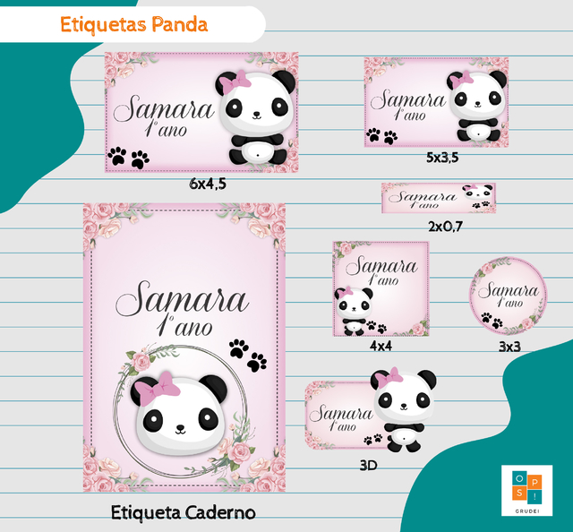Kit Etiquetas - Panda (Rosa) - Comprar em Ops! Grudei