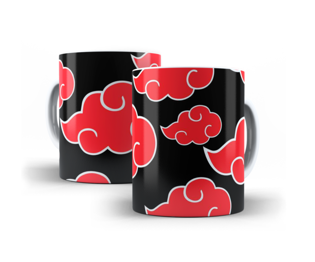 CANECA PORCELANA AKATSUKI NUVEM NARUTO SHIPPUDEN PRETA E VERMELHO 330M