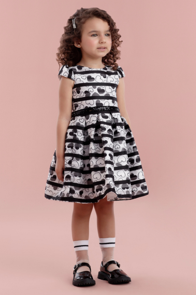 Vestido de Festa Infantil Petit Cherie Preto e Branco Modern