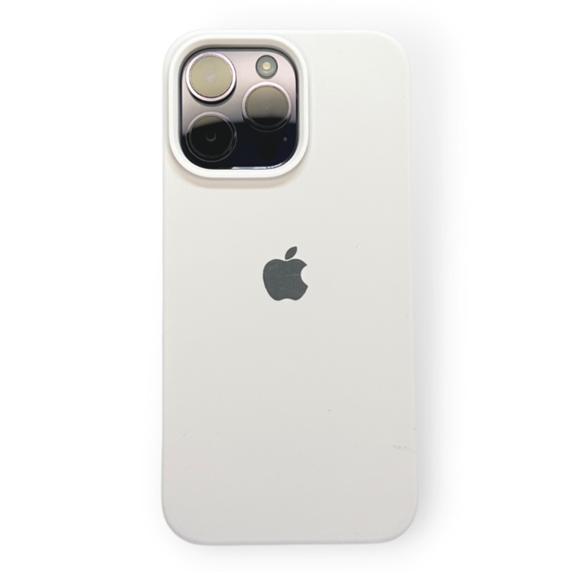 Case Silicone iPhone 14 Pro Max - Branca (Maçã Preta)