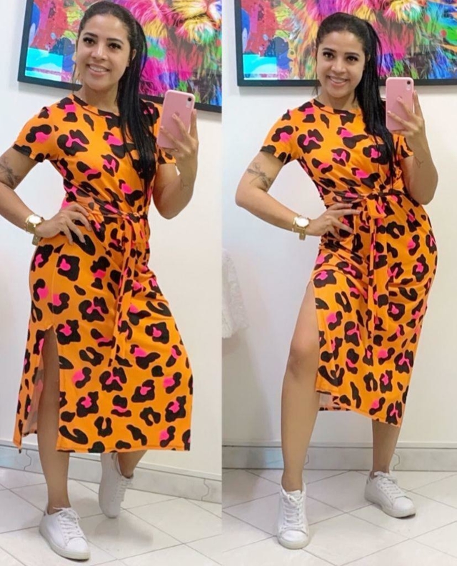 Vestido Midi Annie Laranja Neon Estilo de Vestir