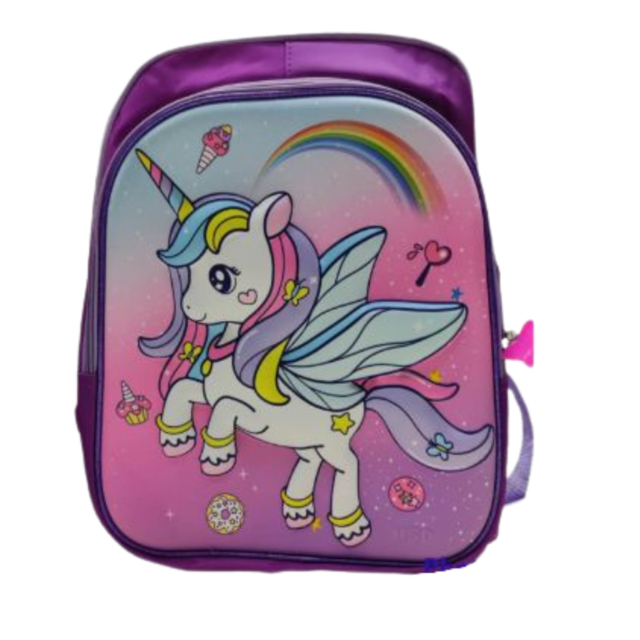 MOCHILA ESPALDA UNICORNIO 14 CON RELIEVE Ideal Jardín Doble Comparti