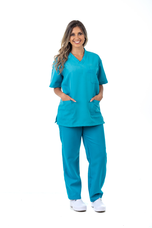 Pijama hospitalar unissex Azul Piscina - Jaqueta Ideal