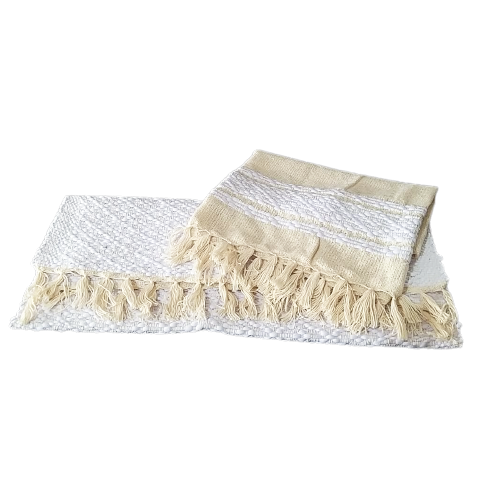 Conjunto de tapete e toalha em tear manual de Teares de Minas Ger