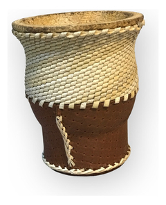 Mate de calabaza de cuero y tiento trenzado rústico artesanal boca ancha sin bombilla - Matucha