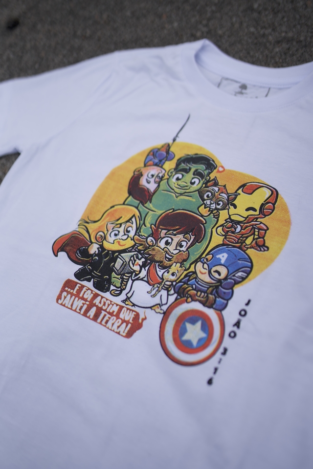 Camiseta Infantil branca - Jesus e os Super Heróis