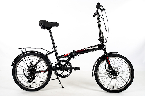 Bicicleta plegable Fire Bird R20 6v frenos a disco, cambio Shimano color  negro con pie de apoyo