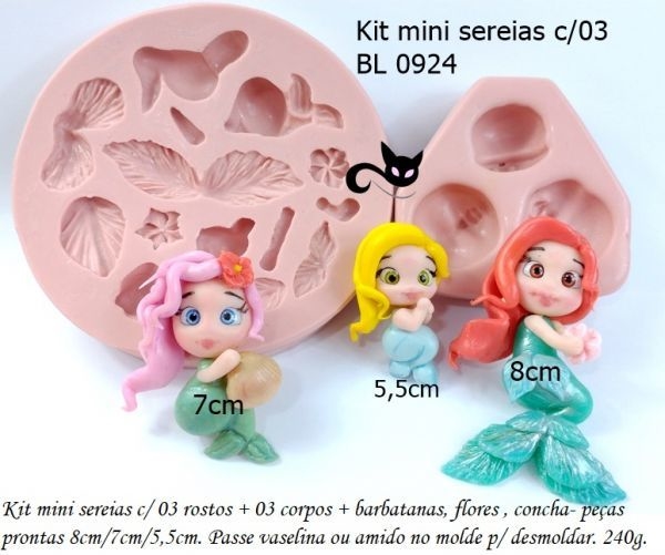 Molde de Silicone - Aplique Mini Fofos Bonecas com 03 roupas 5cm