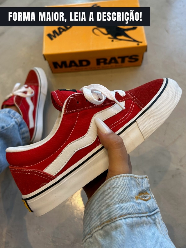 Tenis Mad Rats Old School Preto com Vermelho - Lace Sneakers