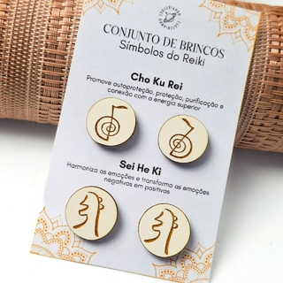 Kit com 2 pares de Brincos símbolos do Reiki - Confeccionado em madeira