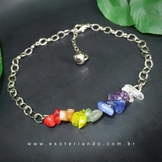 Pulseira 7 chakras cascalho e metal