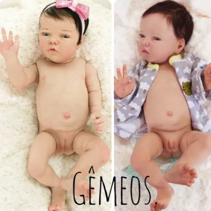 Bebê Reborn Gêmeos Casal Corpo 100% Vinil - TRENDS Brinquedos