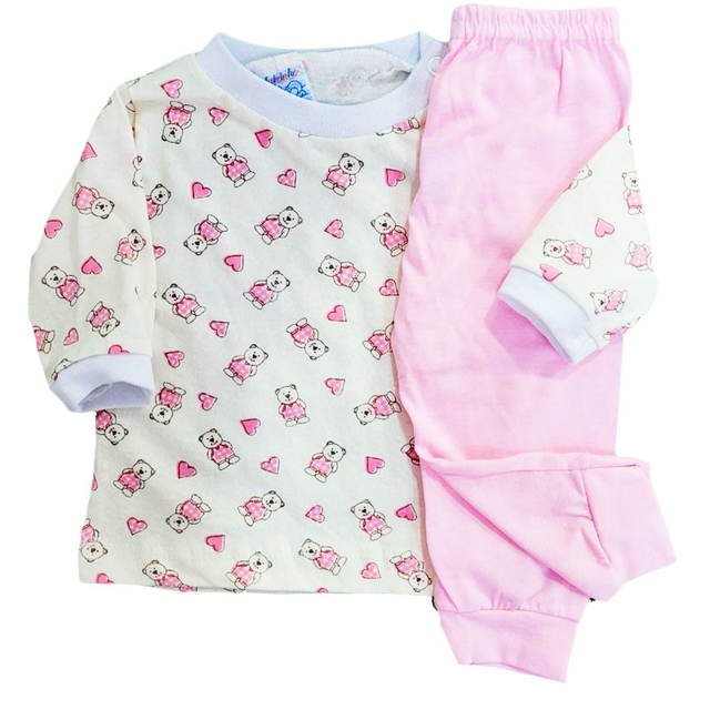 Pijama de bebê Estampado de Ursinha Rosa Coração