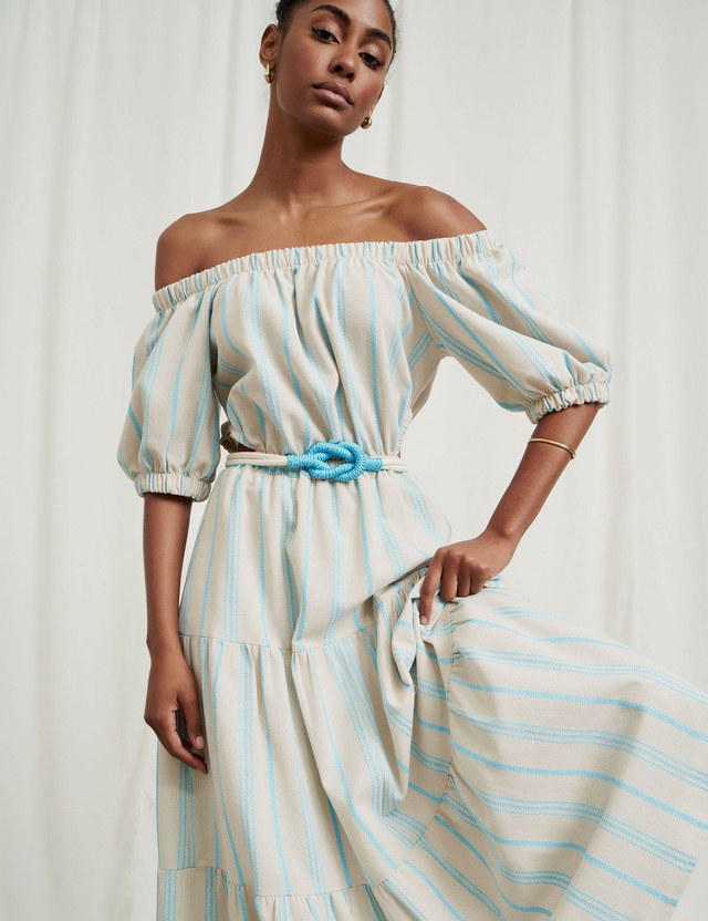 Vestido midi listras outlet