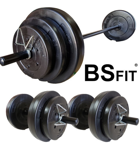 BSFIT Kit de pesas 40kg barra y Mancuernas Regulables Set Juego de