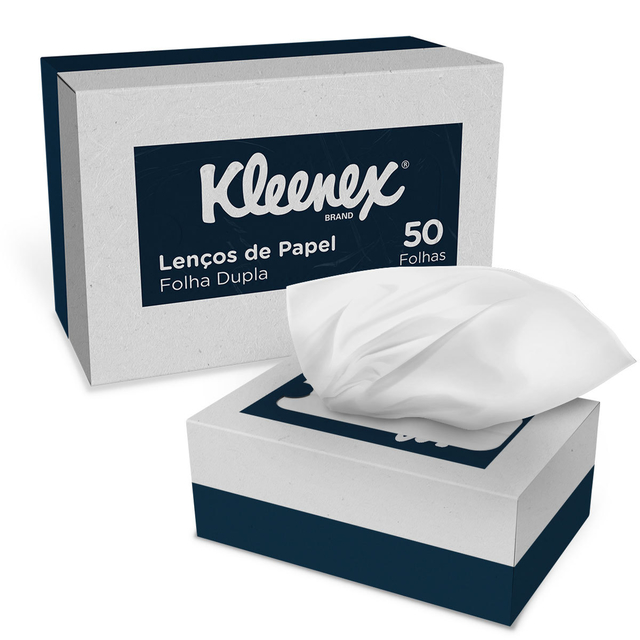 Lenço Kleenex® 12,7x21,2cm - 1 Caixa com 50 Lenços