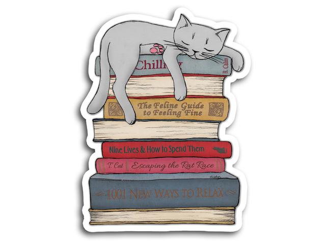 Sticker de Animales - Gato Durmiendo Sobre Libros | Sticker Market