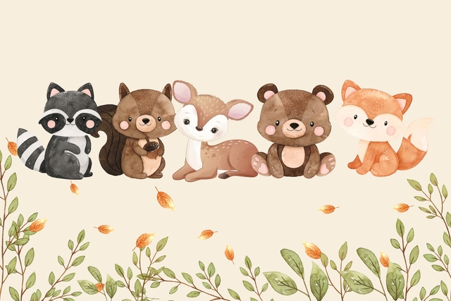 Painel Bosque Animais Cute Bichos Redondo Estampado em Tecido Malha