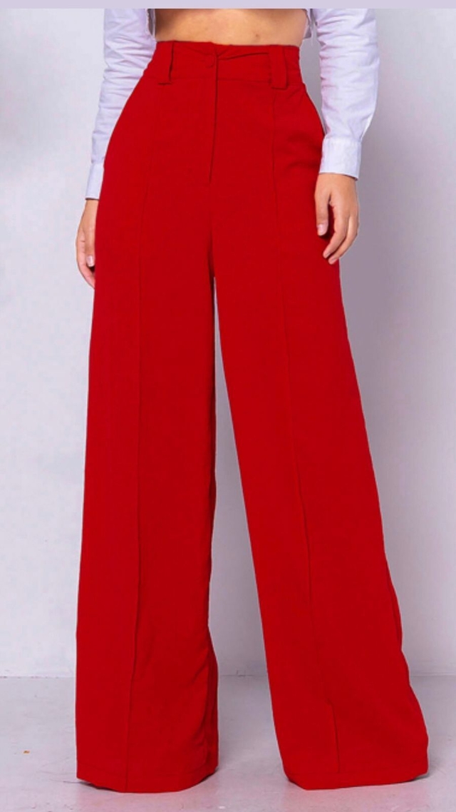 Calça Pantalona Cintura Alta Social Duna - Vermelha