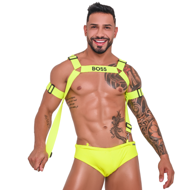 Sunga e Harness Amarelo Neon Com Suspens rio