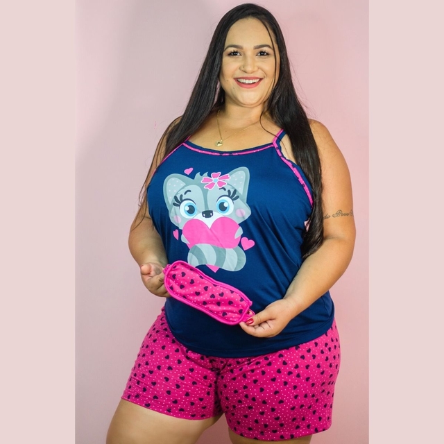 Pijama Curto Adulto de Al a Feminino Com Tapa Olho Plus Size