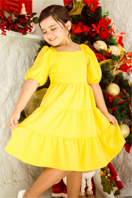 Vestido com Pontas Xadrez Amarelo